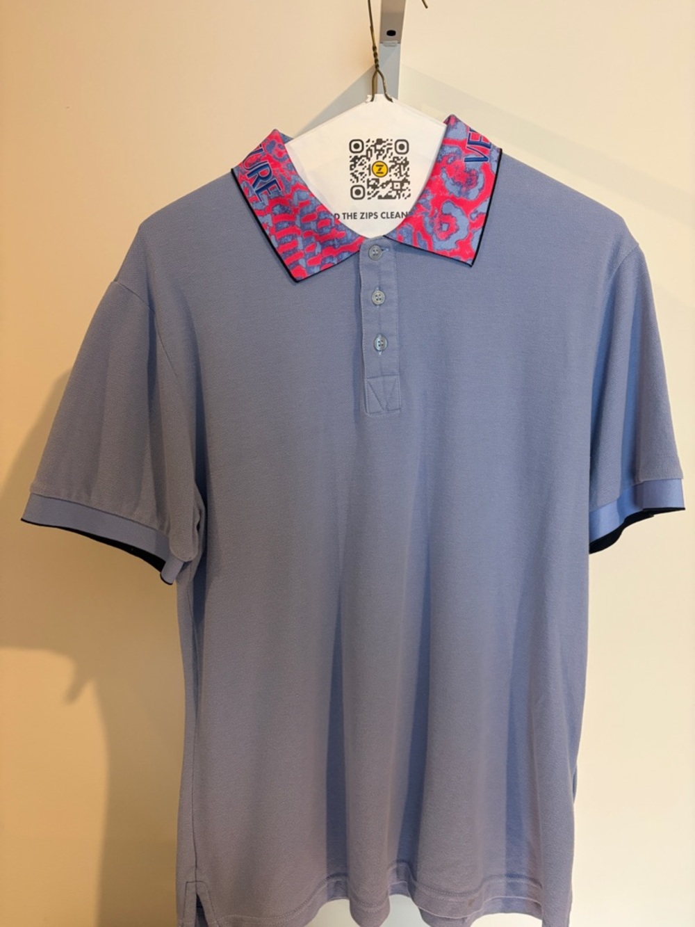 Versace Jeans Collection Light Blue Polo with Pink Patterned Collar